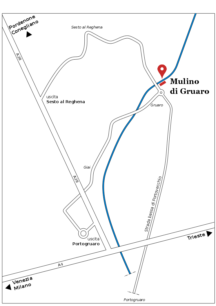 Mappa per raggiungere lo studio al Mulino di Gruaro